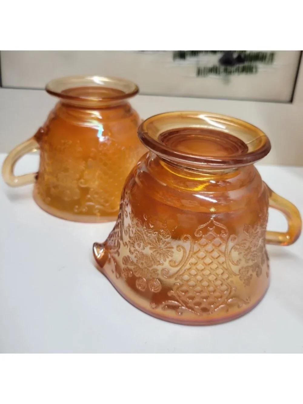 Normandie Iridescent Carnival Glass Sugar & Creamer Set Federal Glass Vintage